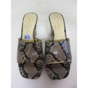 JESSICA SIMPSON Snake Pattern 8 1/2 Slip On Mules Slides Wedge Heels